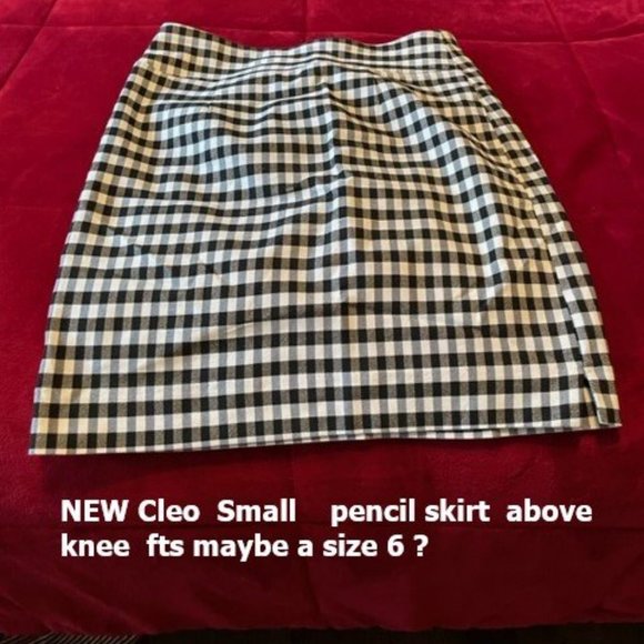 NWOT Jules&Leopold Skirt Check Ginham Black White Midi Stretch Size S - Picture 2 of 4